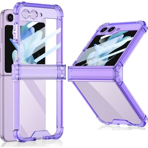 Samsung Galaxy Z Flip 5 Için Şeffaf Kılıf Menteşe Korumalı Şok Emici Telefon Kılıfı Mor (Yurt Dışından)