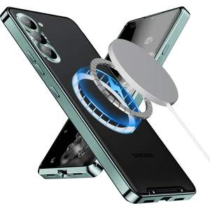 Samsung Galaxy S23 Fe Için Metal Pc Arka Lens Koruma Manyetik Kablosuz Şarj Cihazı Telefon Kılıfı Yeşil (Yurt Dışından)