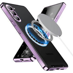 Samsung Galaxy S23 Fe Için Metal Pc Arka Lens Koruma Manyetik Kablosuz Şarj Cihazı Telefon Kılıfı Mor (Yurt Dışından)
