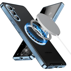 Samsung Galaxy S23 Fe Için Metal Pc Arka Lens Koruma Manyetik Kablosuz Şarj Cihazı Telefon Kılıfı Mavi (Yurt Dışından)