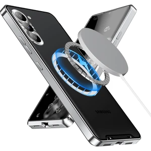 Samsung Galaxy S23 Fe Için Metal Pc Arka Lens Koruma Manyetik Kablosuz Şarj Cihazı Telefon Kılıfı Gümüş (Yurt Dışından)