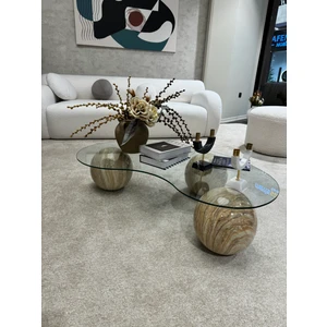 Velura Home & Living Modern Orta Sehpa & Cam Sehpa & Küre Sehpa & Top Sehpa - Traverten Desen