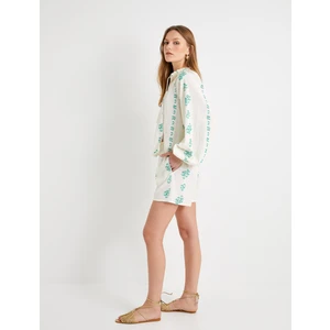 Mini Şort Beli Bağcıklı Çiçekli Cepli