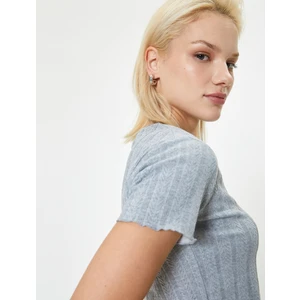 Basic Dokulu T-Shirt Kısa Kollu Bisiklet Yaka