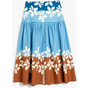 Floral Midi Balon Etek A Kesim Çok Renkli Pamuklu Astarlı