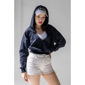 la & vetta  Kapüşonlu V Yaka Crop Örme Sweatshirt
