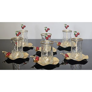 Atabey Home Kirazlı Çay Seti 18 Parça Kiraz Tabak ve Kaşık Özel Kaplama