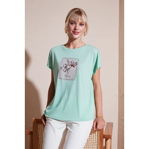 Baskılı Bisiklet Yaka Regular Fit T Shirt Kadın T Shirt 6671002