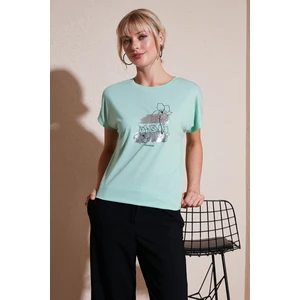 Baskılı Bisiklet Yaka Regular Fit T Shirt Kadın T Shirt 6671005