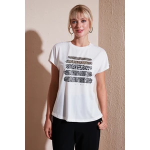 Baskılı Bisiklet Yaka Regular Fit T Shirt Kadın T Shirt 6671003