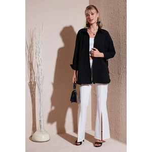 Yanları Düğmeli Pamuk Karışımlı Oversize Gömlek Bayan Gömlek 611GO00054