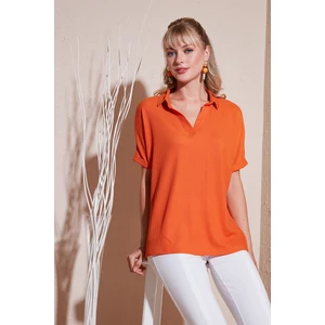 Polo Yaka Kısa Kollu Relaxed Fit Bluz Bayan Bluz 66904862S4