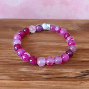 Mga Doğaltaş Açık Pembe Akik Taşı Bileklik Doğal Taşlar Unisex Doğal Taş Bileklik Sertifikalı Ürünler Hakiki Doğal Taş