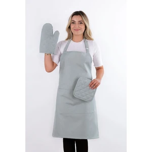 Simple 3'lü Set Ayar Askılı Mutfak Önlüğü Seti (Eldiven, Tutacak)