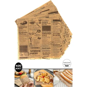 400LÜ  Aparatif Kağıdı Mutfak Servis Sunum Kağıdı Breakfast Desenli Yağlı Kağıt Vintage Gazete Desen