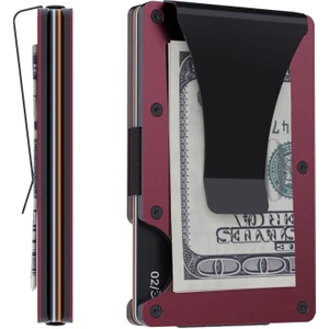 Louise Motto Cardx - Burano Clips - Yeni Nesil Minimalist Cüzdan & Metal Kartlık - Rfıd Koruma (Wine Red)
