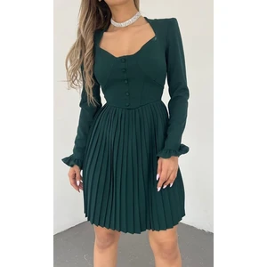 Şems Fashion Örme Crep Kumaş Piliseli Düğme Detaylı Kısa Elbise Mini Elbise Elbise