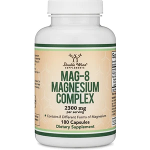 Double Wood Magnesium Mag-8 Complex 180 Capsules (436MG Elemental Magnesium Provided By 2 300MG Of Eight Different Forms Of Magnesium) Provides 100% Daily Recommended Value Of Magnesium