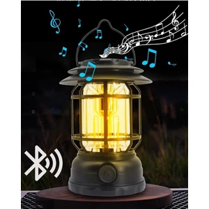 USB Şarjlı LED Kamp Lambası - Bluetooth Müzik Çalar, El Feneri ve Cep Telefonu Şarj Cihazı ( Lisinya )