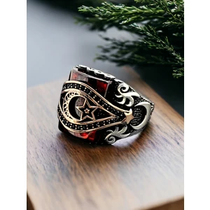 AK Store Gümüş Erkek Yüzüğü Kemerli Ayyıldız