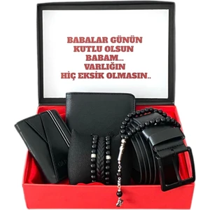 Kişiye Özel Erkek Hediye Seti Siyah Deri Kemer Cüzdan Kartlık Tesbih 3 Adet Bileklik(Kapak Notumuz Örnektir.)