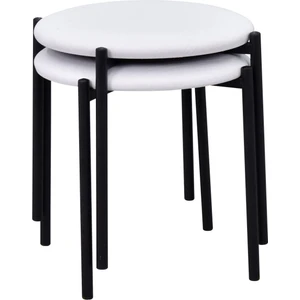 Nil Siyah Metal Ayak Deri Istiflenebilir Mutfak-Balkon Taburesi (2 Adet)