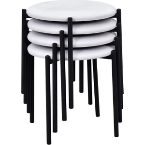 Nil Siyah Metal Ayak Deri Istiflenebilir Mutfak-Balkon Taburesi (4 Adet)