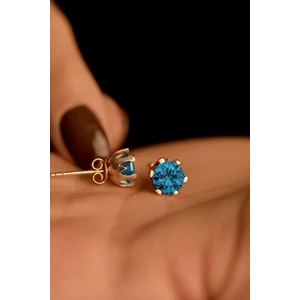 Mart Akuamarin Doğum Taşı Rose Tektaş Çivili Gümüş Küpe