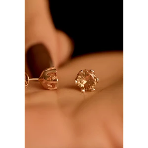 Kasım Sitrin Doğum Taşı Rose Tektaş Çivili Gümüş Küpe