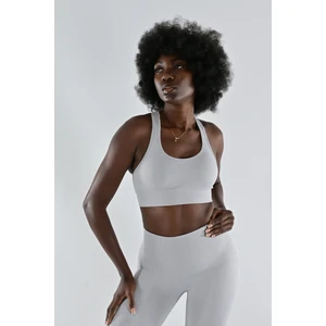 Toparlayıcı Esnek Destekli Pedli Desenli Sporcu Sütyeni Otrera Bra Gümüş Gri