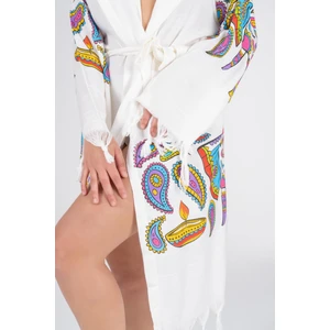 Baskılı Bambu Peştemal Sabahlık Bornoz