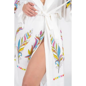 Baskılı Bambu Peştemal Sabahlık Bornoz