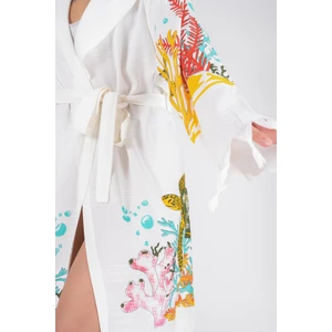 Baskılı Bambu Peştemal Sabahlık Bornoz