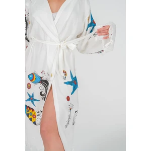 Baskılı Bambu Peştemal Sabahlık Bornoz