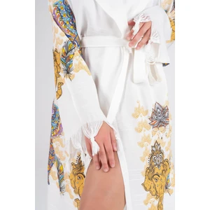 Baskılı Bambu Peştemal Sabahlık Bornoz