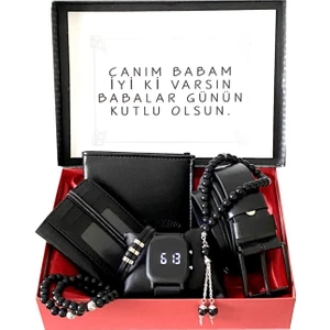 Babalar Günü Dijital Erkek Kol Saati -Deri Cüzdan Kartlık Kemer Tesbih 3 Adet Bileklik