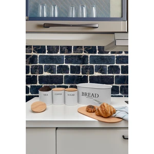 Ahşap Kapaklı Metal Ekmeklik, Çay, Kahve, Şeker 4'lü Set