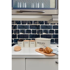 Ahşap Kapaklı Metal Ekmeklik, Çay, Kahve, Şeker 4'lü Set