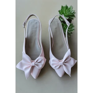 Nunka Pudra Fiyonklu (2 cm Topuklu) Bilekten Bantlı Sivri Burun Günlük Babet