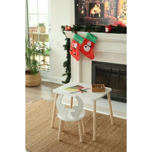 The Mimar The White Deer 1 Masa 1 Sandalye (Geyik Çocuk Montessori Çalışma Masa Sandalyesi)