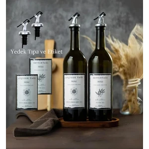 Büyülü Home Yedek Etiketli Yedek Tıpalı Ahşap Stantlı Amber 2'li 750 ml Aycicek Yağı Zeytinyağı Sıvıyağ Şişesi