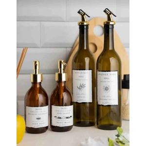 Büyülü Home 4 Lü Set Gold Seri 2 Li 750 ml Zeytinyagı Şişesi 2 Li 300 ml Sıvı Sabunluk Cam Sise