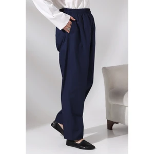 İhvan Online Erkek Lacivert Çınar Rahat Kesim Beli Lastikli Hac ve Umre Keten Şalvar Pantolon