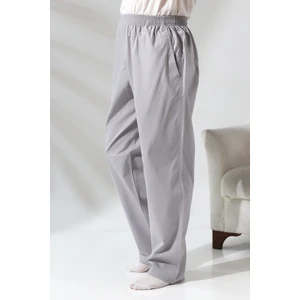 Gri 3 Cepli Beli Lastikli Rahat Kesim Hac ve Umre Erkek Keten Şalvar Pantolon