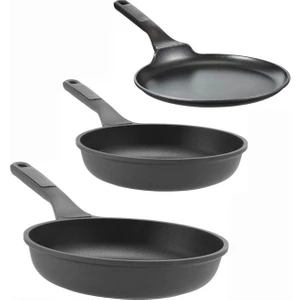 Leo Stone Gri Cast Indüksiyonlu 3 Parça Yanmaz Yapışmaz Alüminyum Döküm Tava Seti