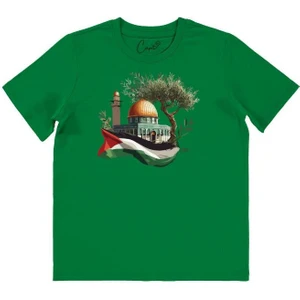 Pamuklu Filistin Kudüs Baskılı Beyaz Kısa Kollu Çocuk T-Shirtü