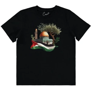Pamuklu Filistin Kudüs Baskılı Beyaz Kısa Kollu Çocuk T-Shirtü