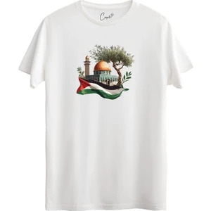%100 Pamuklu Filistin Kudüs Baskılı Siyah Kısa Kollu T-Shirt