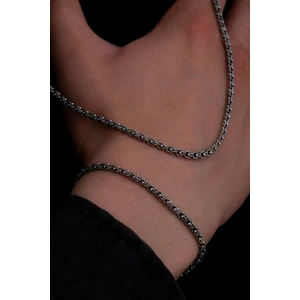 Osmanlı Gümüş Erkek Gümüş Kolye Bileklik Set - 3mm Arnavut Zinciri Gümüş Kolye Bileklik Set