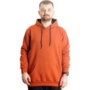 Büyük Beden Erkek Sweat Kapüşonlu Kanguru Cep Basic 20562 Tarçın